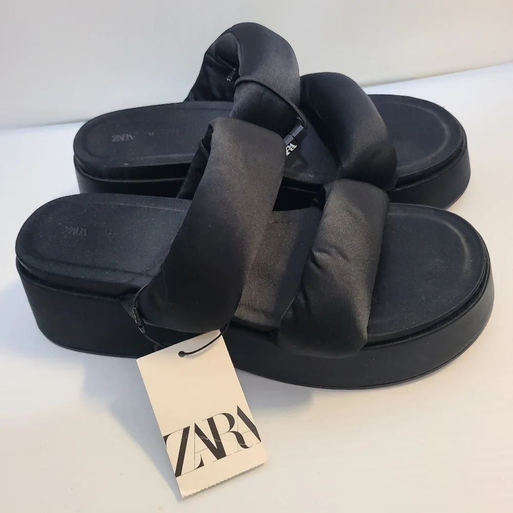 ZARA PADDED STRAP FLATFORM SANDALS BLACK SIZE 8 | 1344/110 - Picture 9 of 14